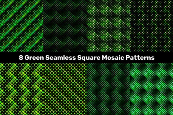 8 Green Seamless Square Mosaic Patterns