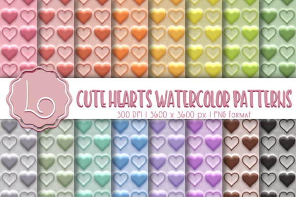 Cute Hearts Watercolor Patterns