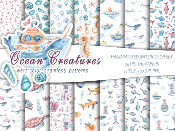 Digital Paper Pack Seamless Patterns for Nautical Scrapbook Creations