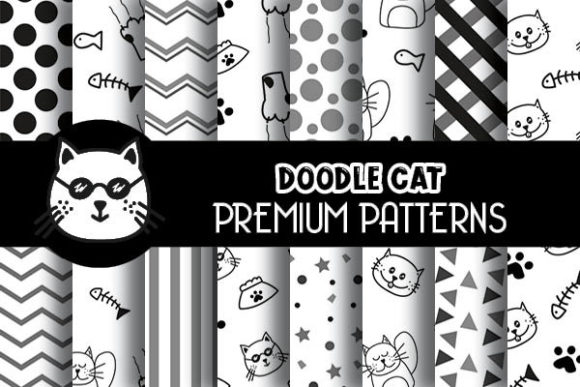 Doodle Cat Digital Papers Patterns