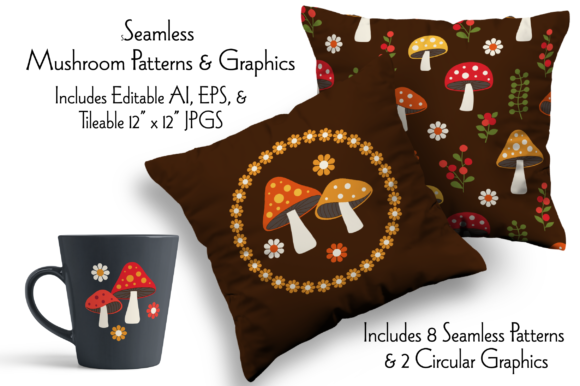 Seamless Mushroom Patterns Graphics