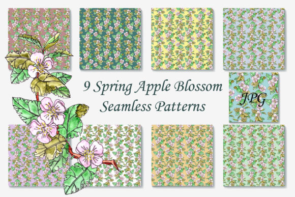 Spring Apple Blossom Seamless Patterns