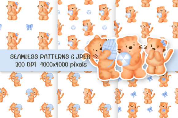 Watercolor Cute Cat Seamless Patterns