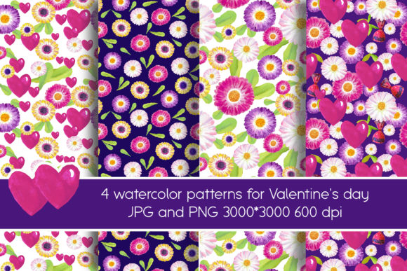 Watercolor Patterns for Valentine's Day