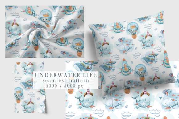 Watercolor Whales Seamless Patterns